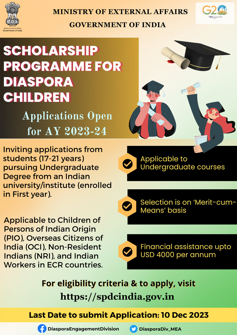 SCHOLARSHIP PROGRAMMES FOR DIASPORA CHILDREN (SPDC) for AY 2023-24
